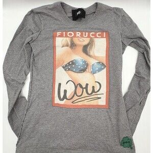 Dolce & Gabbana Gray Long Sleeve Tee Fiorucci "Wow" Y2K Vintage Sz 36/Small